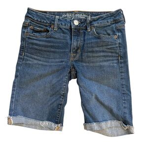 American Eagle Stretch Skinny Bermuda Denim Jean Shorts 4 Distressed Cut Off